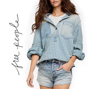 NWT Free People Glacier Bay Check Top